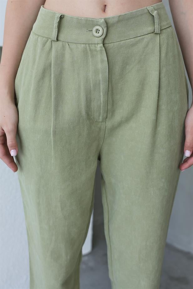 Women's Washed Buttoned Trousers - Khaki - STREETMODE™