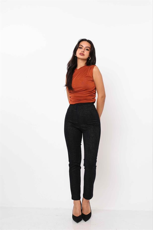Women's Wave Patterned Trousers Black - STREETMODE™