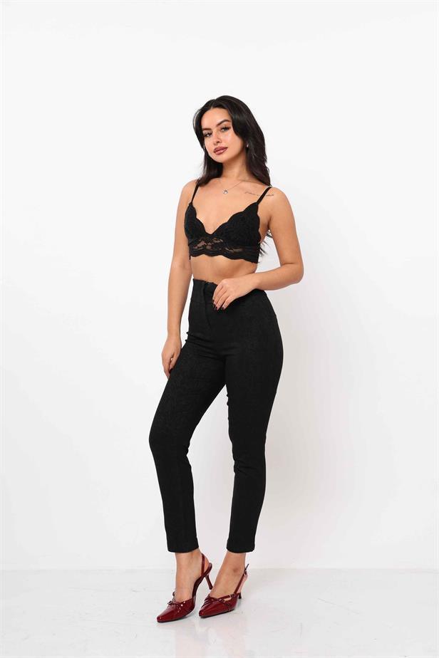 Women's Wave Patterned Trousers Black - STREETMODE™