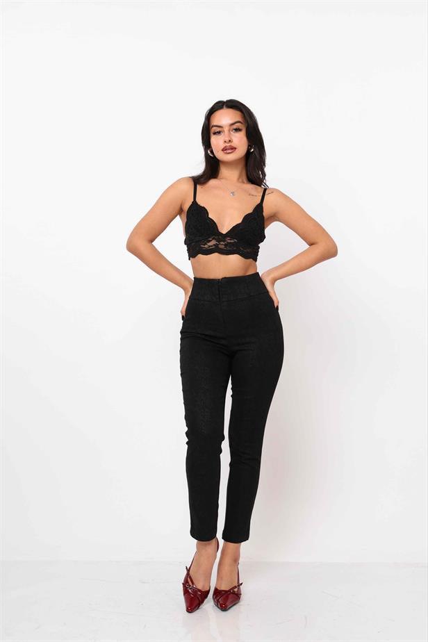 Women's Wave Patterned Trousers Black - STREETMODE™