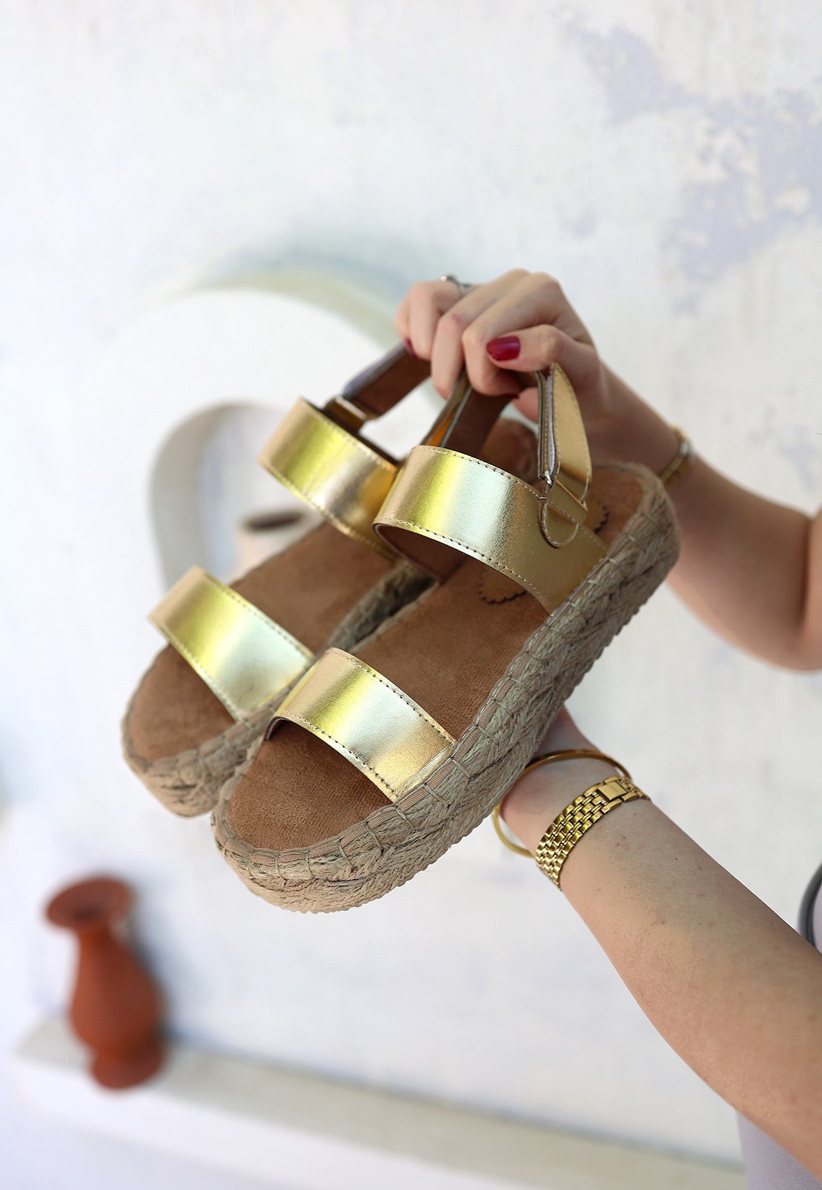 Women's Wery Golden Yellow Skin Velcro Sandals - STREETMODE™