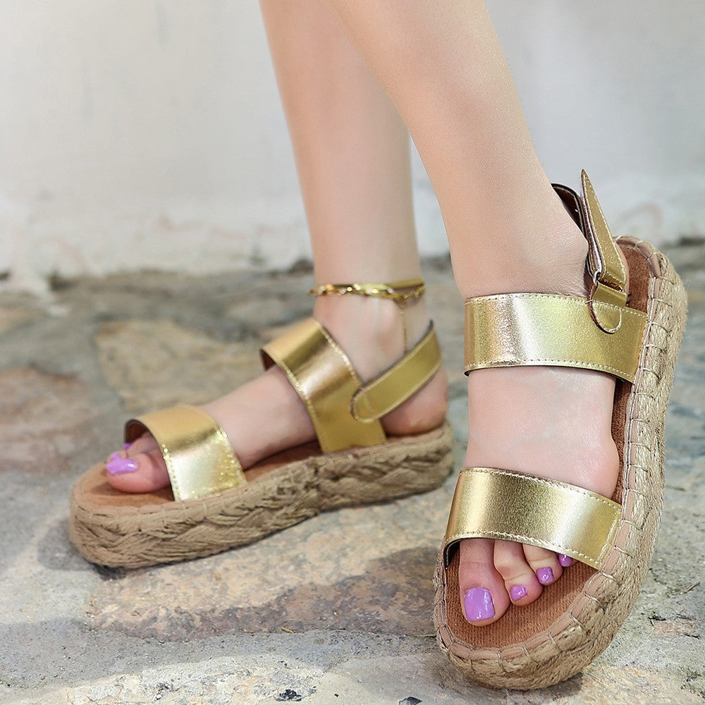 Women's Wery Golden Yellow Skin Velcro Sandals - STREETMODE™