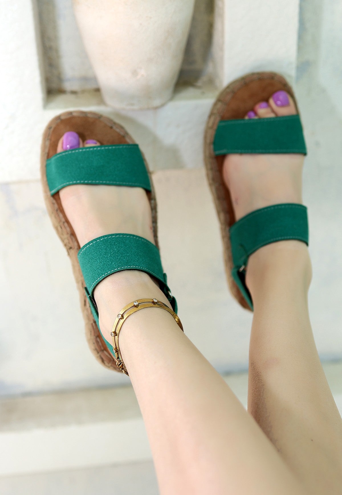 Women's Wery Turquoise Leather Velcro Sandals - STREETMODE™