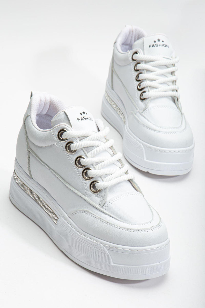 Women's White Hidden Heel Sneakers - STREETMODE™