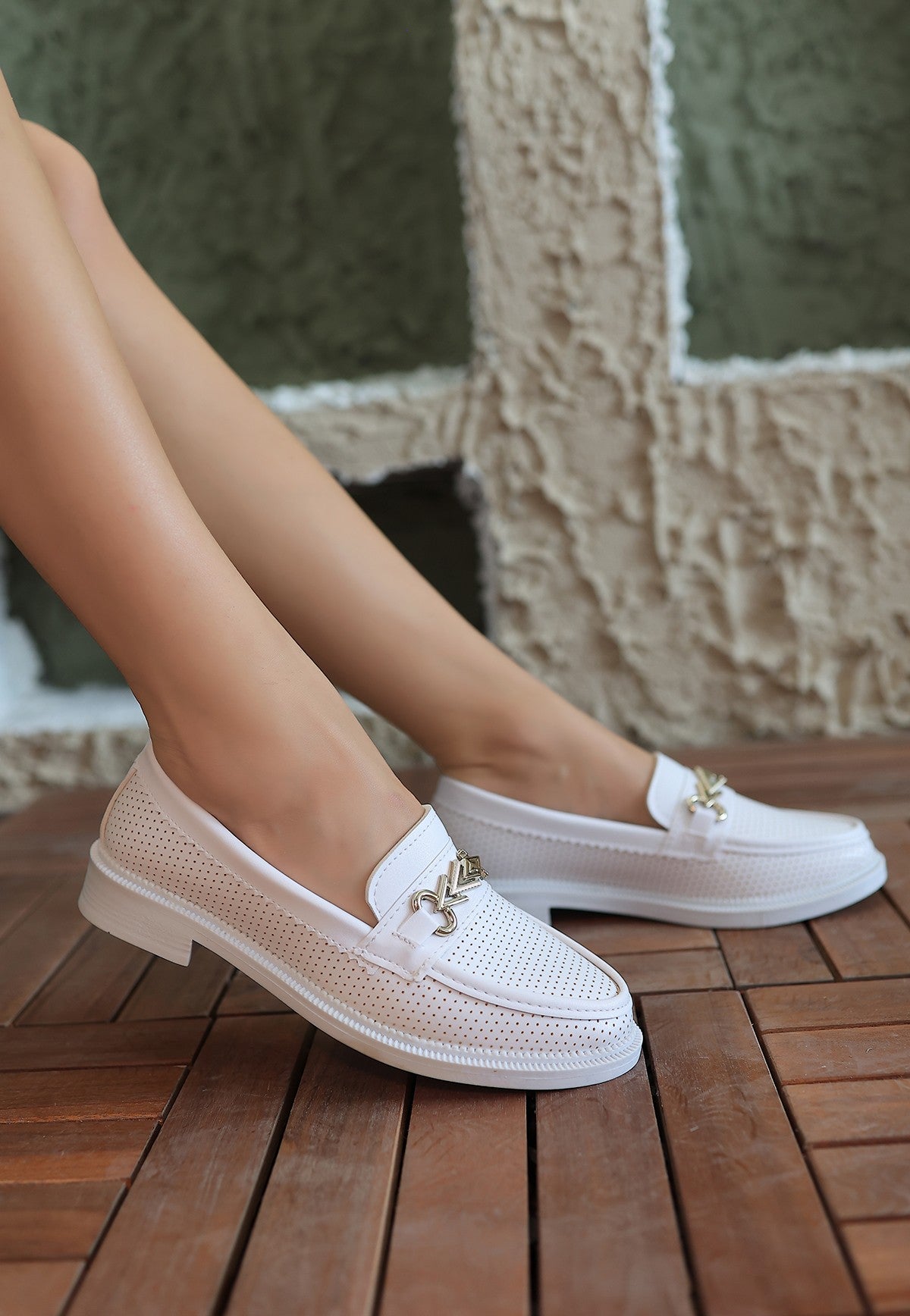 Women's White Leather Ballerina Shoes - STREETMODE™