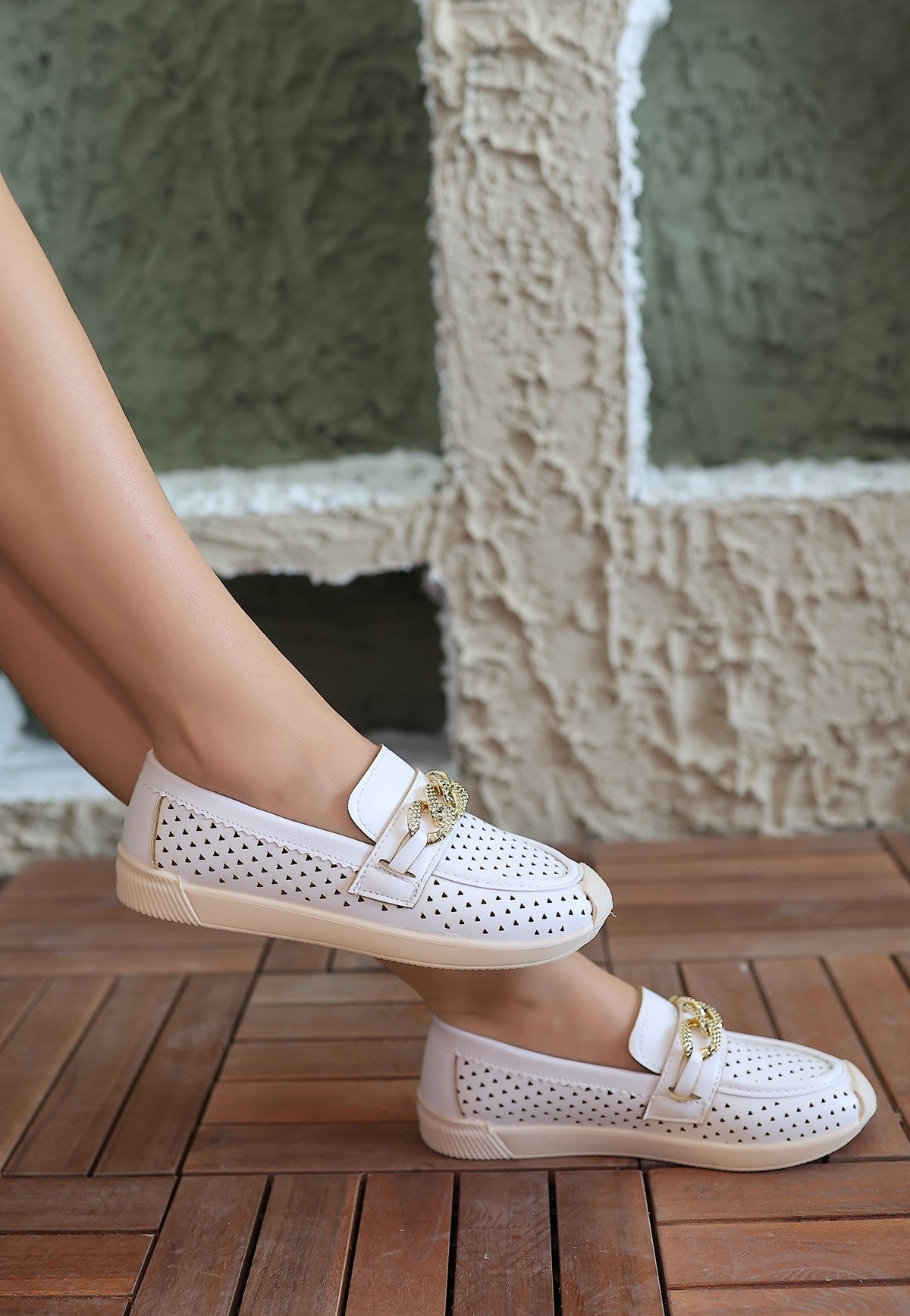 Women's White Leather Ballerina Shoes - STREETMODE™