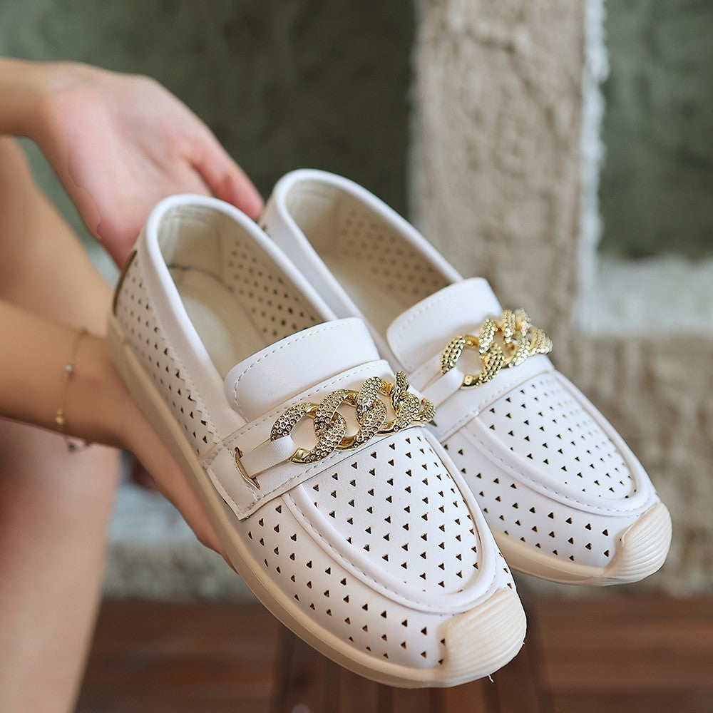 Women's White Leather Ballerina Shoes - STREETMODE™