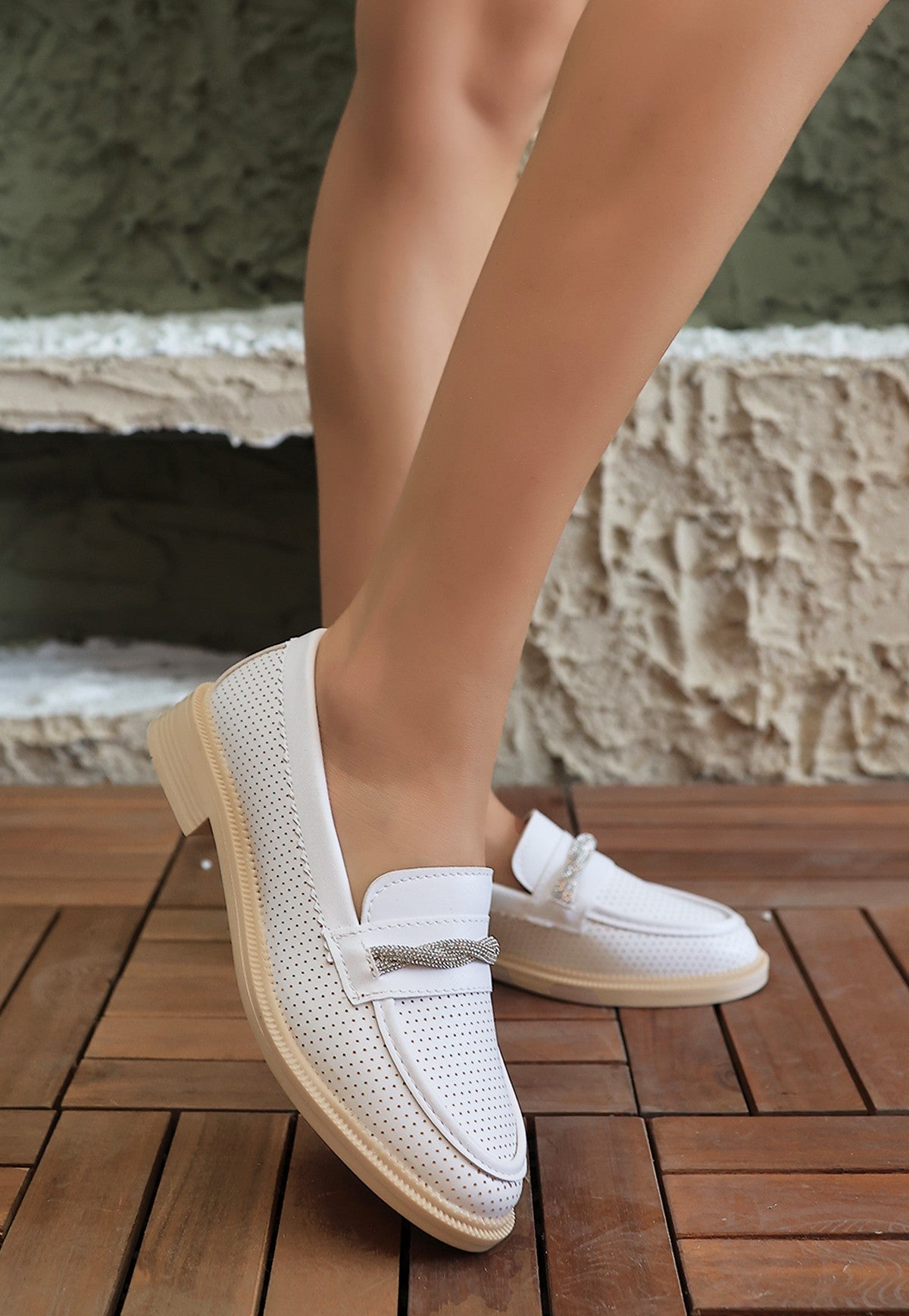 Women's White Leather Ballerina Shoes - STREETMODE™