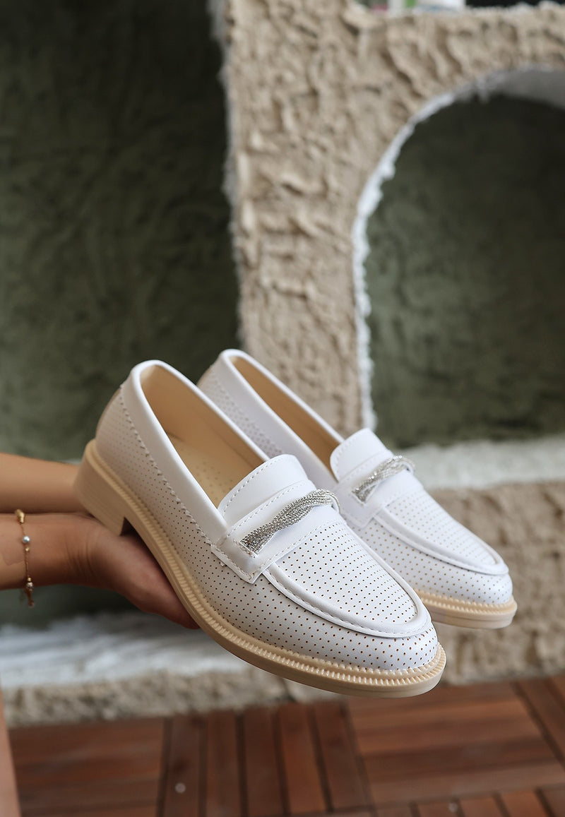 Women's White Leather Ballerina Shoes - STREETMODE™