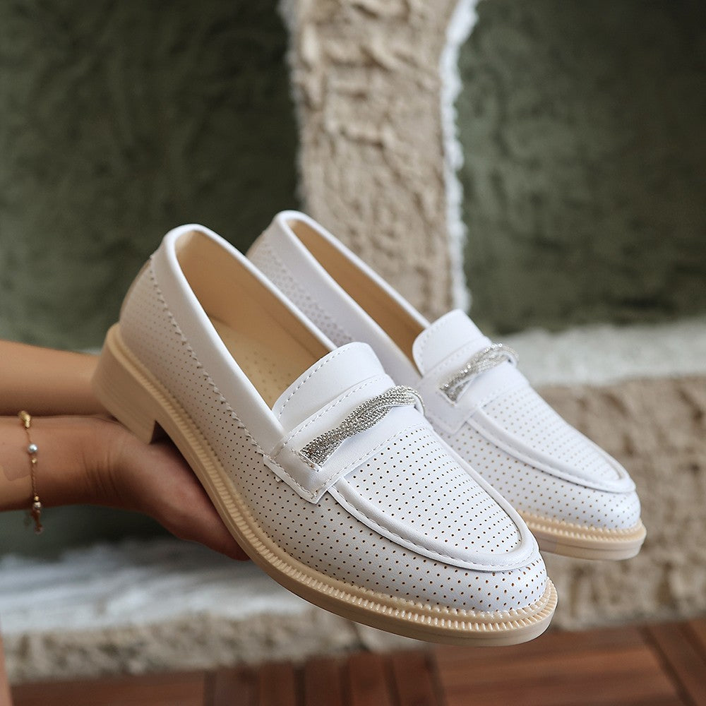 Women's White Leather Ballerina Shoes - STREETMODE™