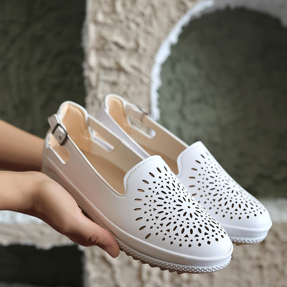 Women's White Leather Ballerina Shoes - STREETMODE™