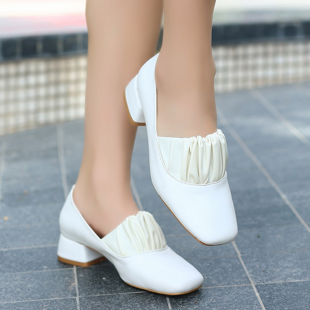 Women's White Leather Heeled Shoes - STREETMODE™