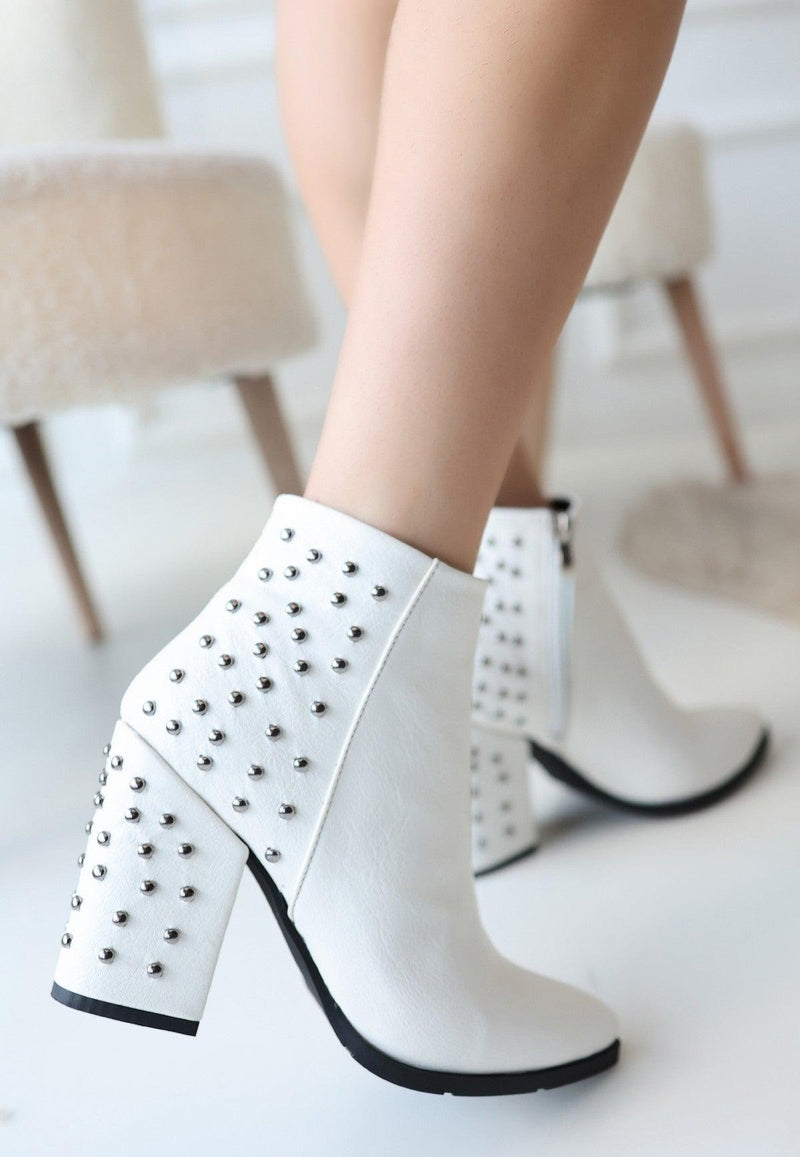 Women's White Leather High Heel Boots - STREETMODE™