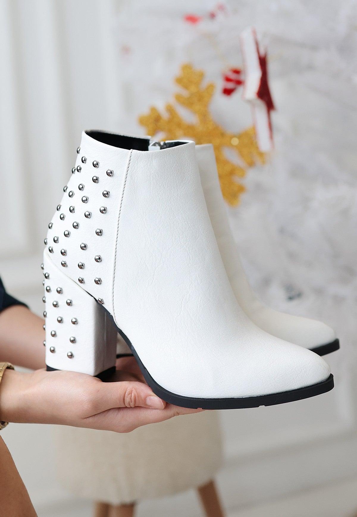 Women's White Leather High Heel Boots - STREETMODE™