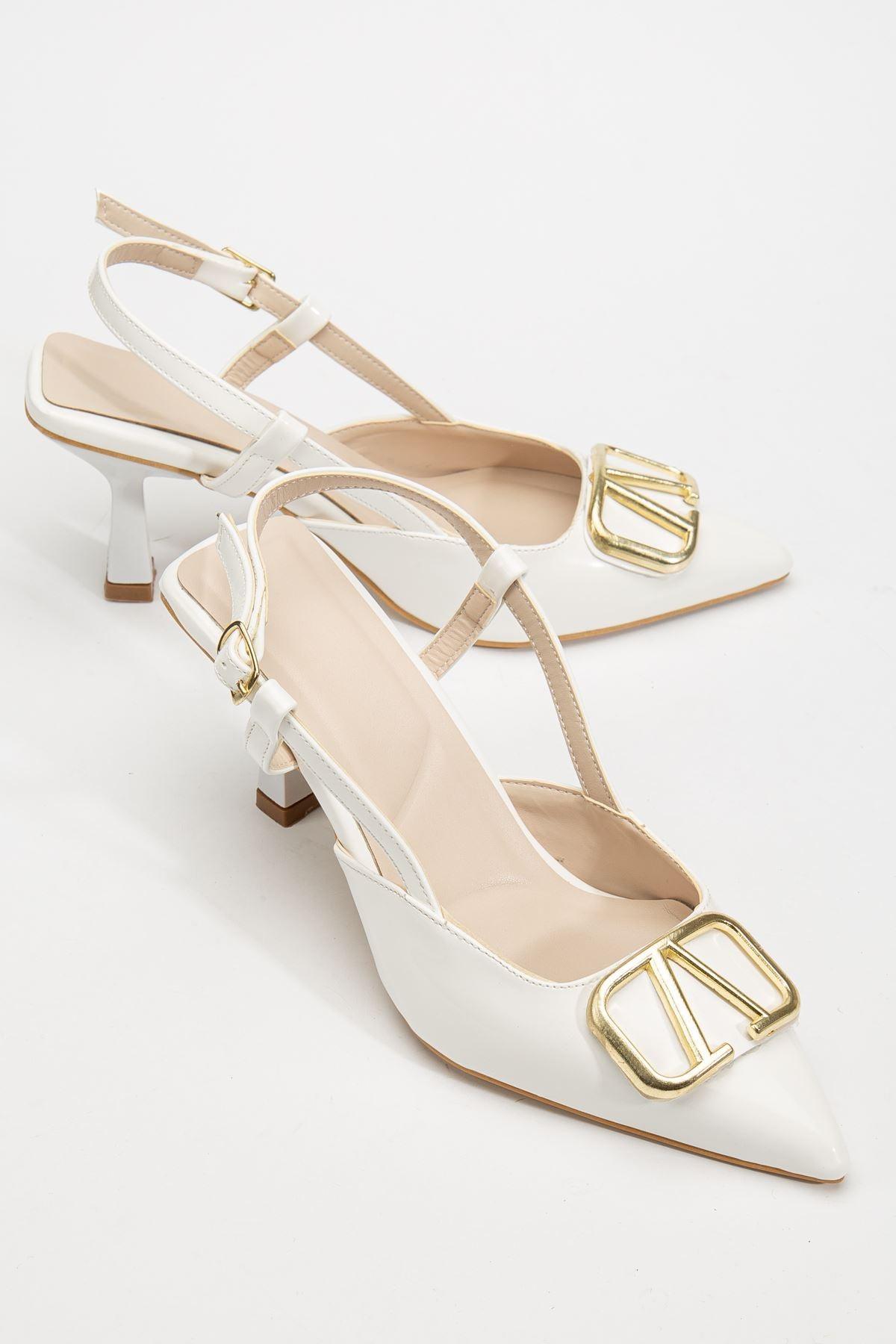 Women's White Patent Leather Buckle Detailed Thin Heeled Shoes - STREETMODE™