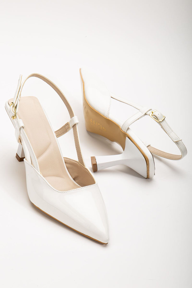 Women's White Patent Leather Thin Heeled Shoes - STREETMODE™