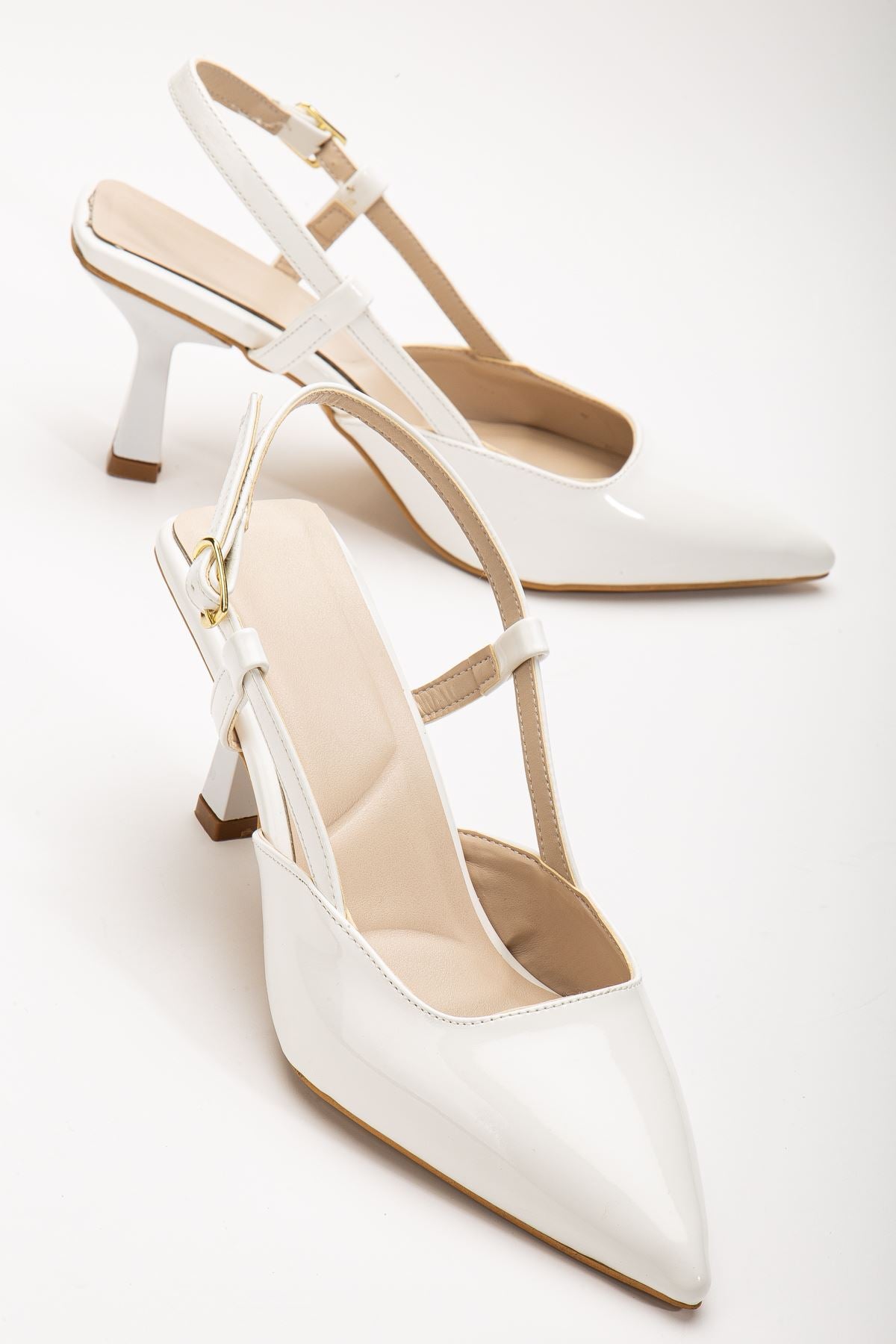 Women's White Patent Leather Thin Heeled Shoes - STREETMODE™