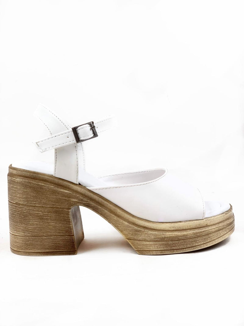 Women's WHITE Single Strap Heeled Orthopedic Sole Sandals - STREETMODE™