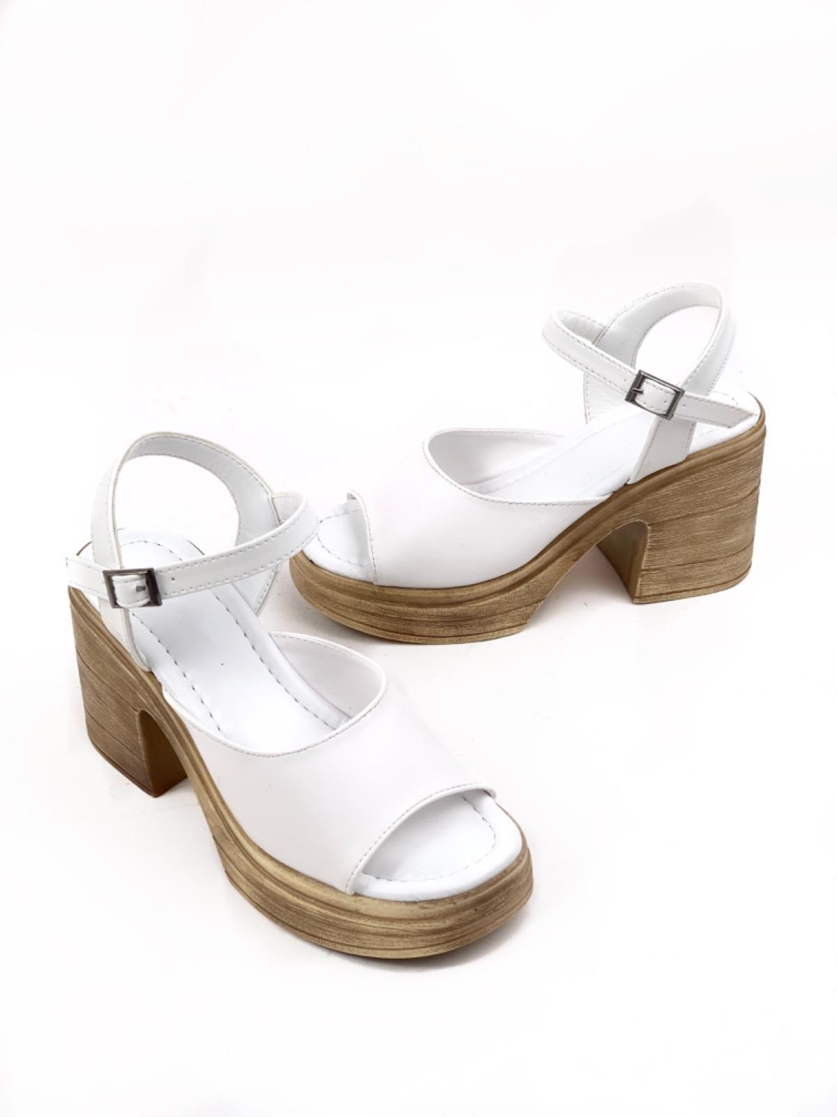 Women's WHITE Single Strap Heeled Orthopedic Sole Sandals - STREETMODE™