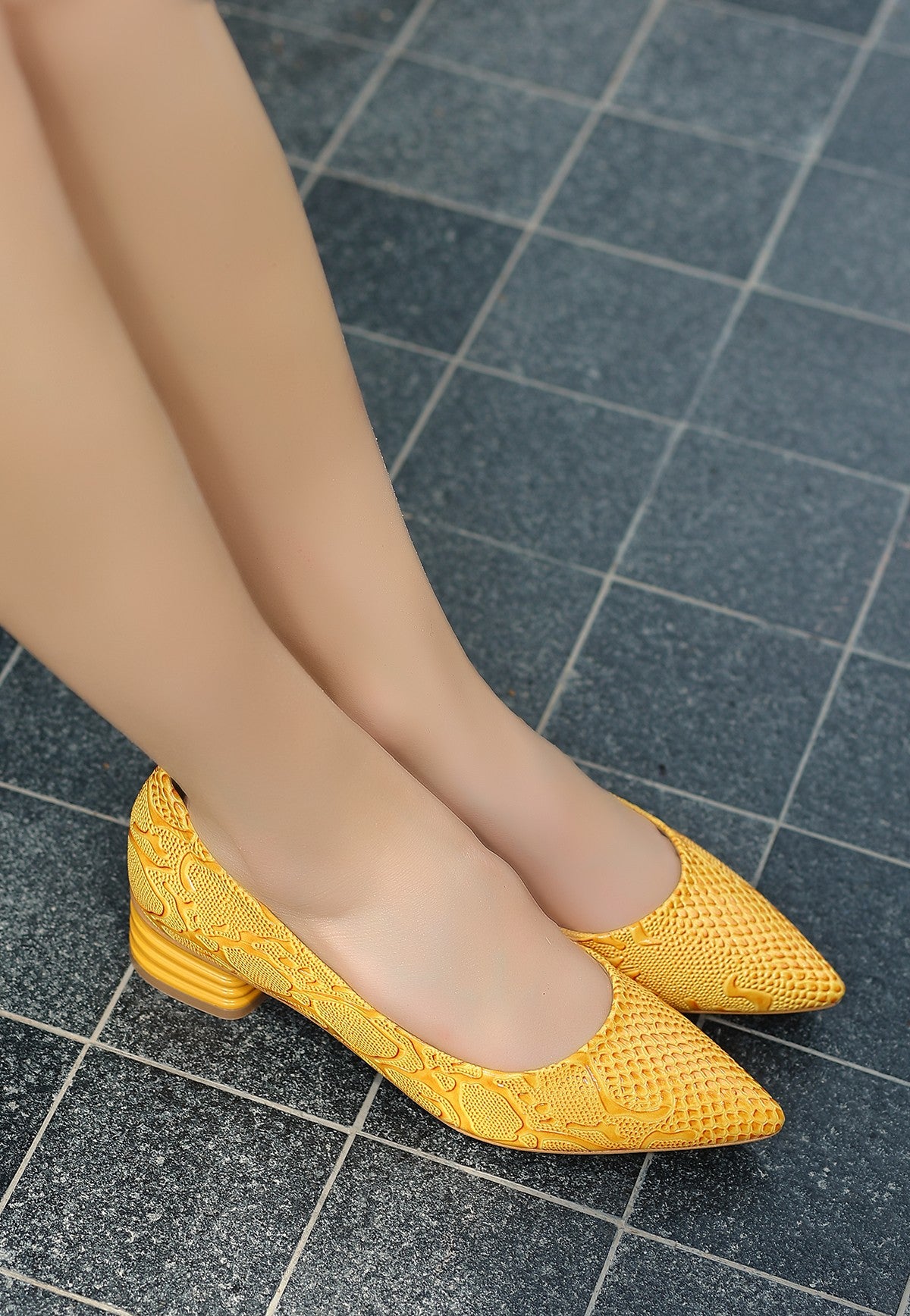 Women's Yellow Patent Leather Heeled Shoes - STREETMODE™