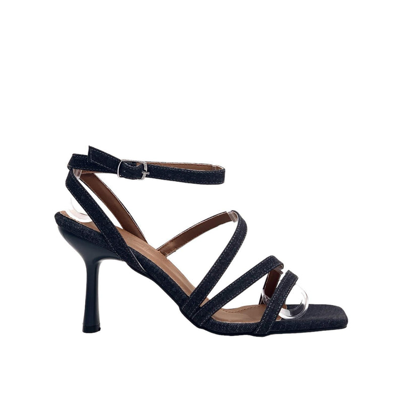 Women's Yerha Black Denim Material Sandals 8 cm - STREETMODE™
