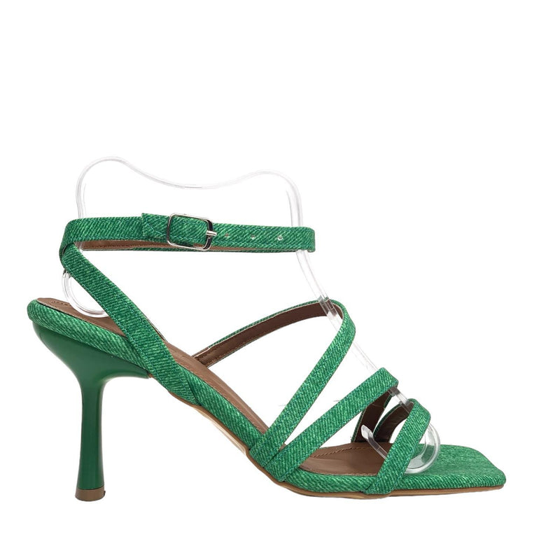 Women's Yerha Green Denim Material Sandals 8 cm - STREETMODE™