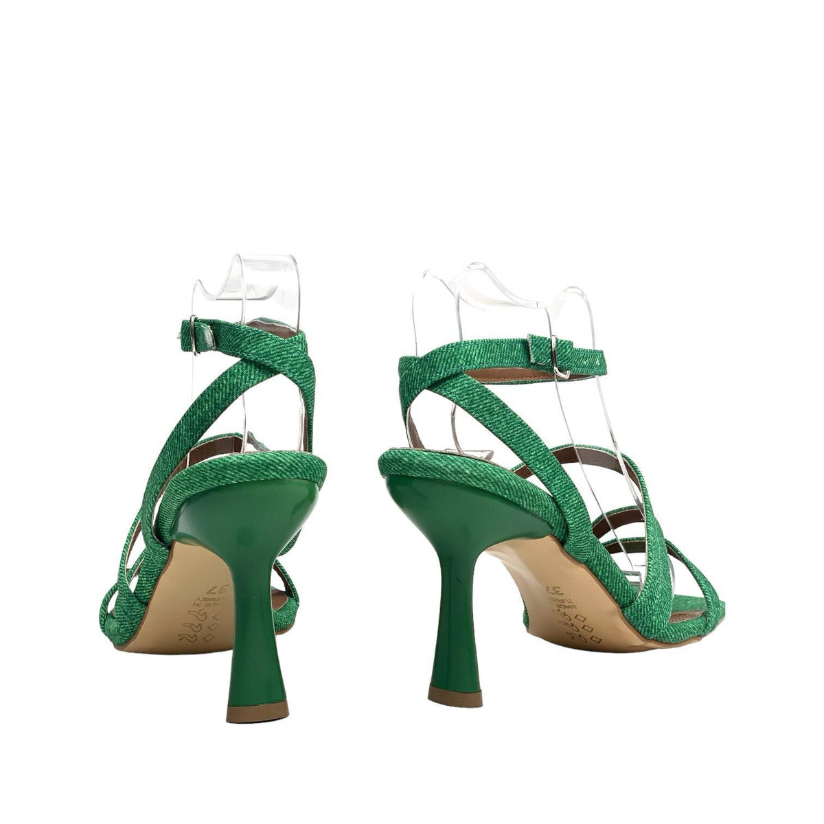 Women's Yerha Green Denim Material Sandals 8 cm - STREETMODE™