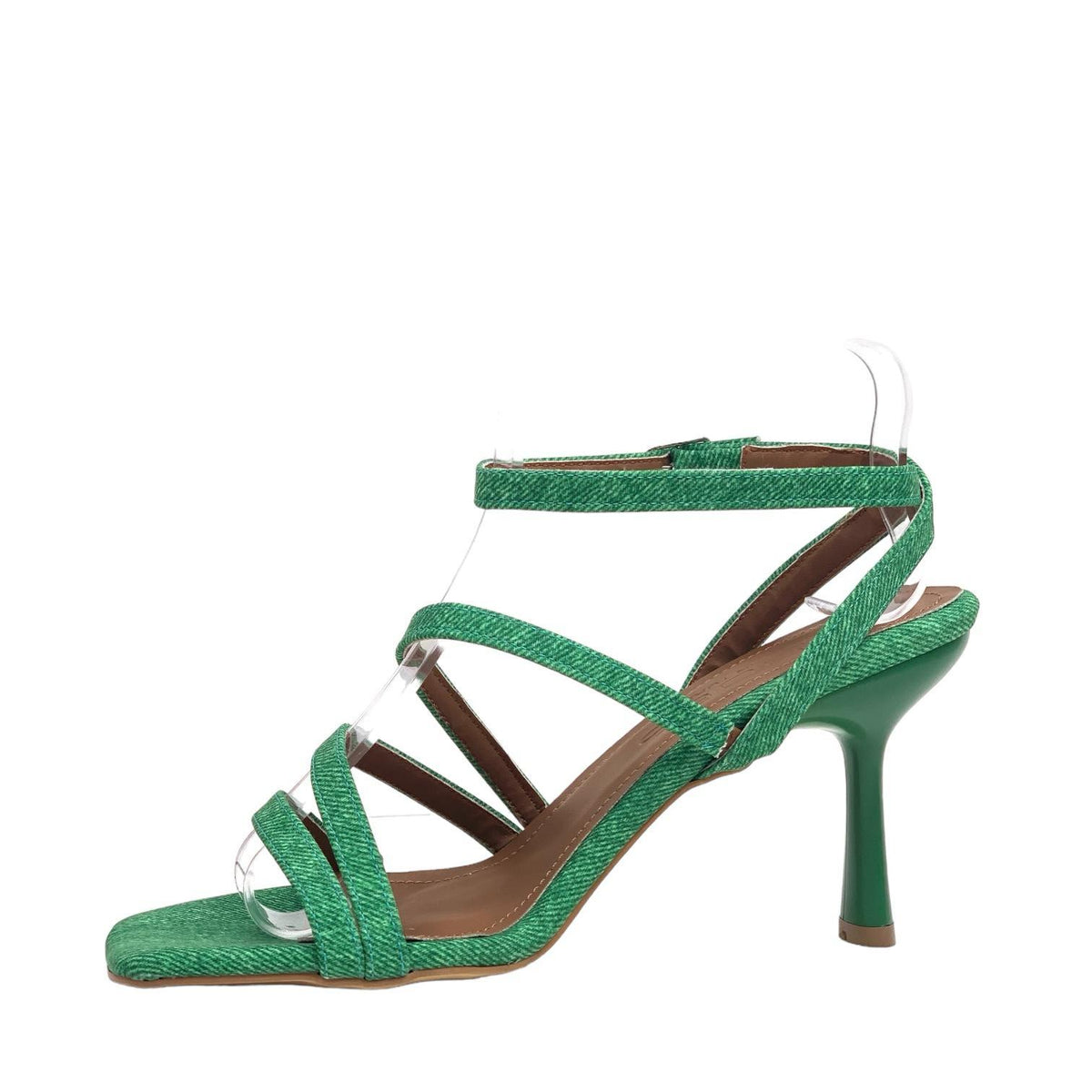 Women's Yerha Green Denim Material Sandals 8 cm - STREETMODE™