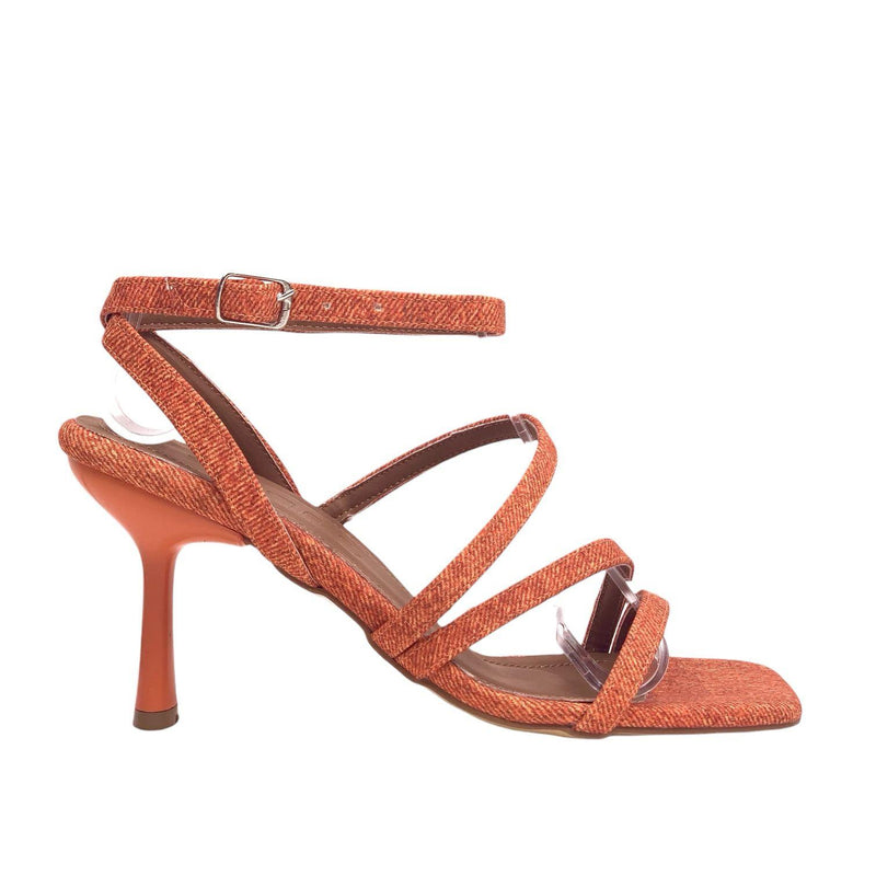 Women's Yerha Orange Denim Material Sandals 8 cm - STREETMODE™