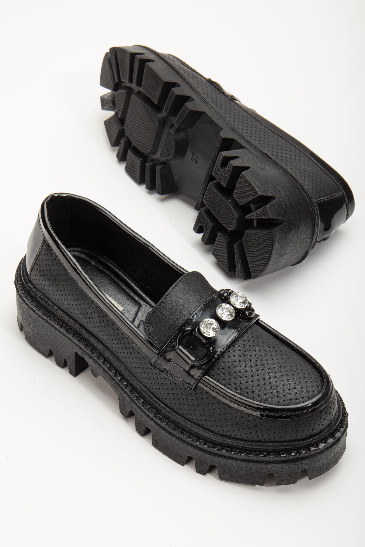 Women's Yesenia Black Diamond Detailed Buckle Oxford Shoes - STREETMODE™