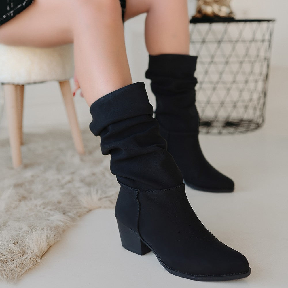 Women's Yior Black Nubuck Heeled Boots - STREETMODE™