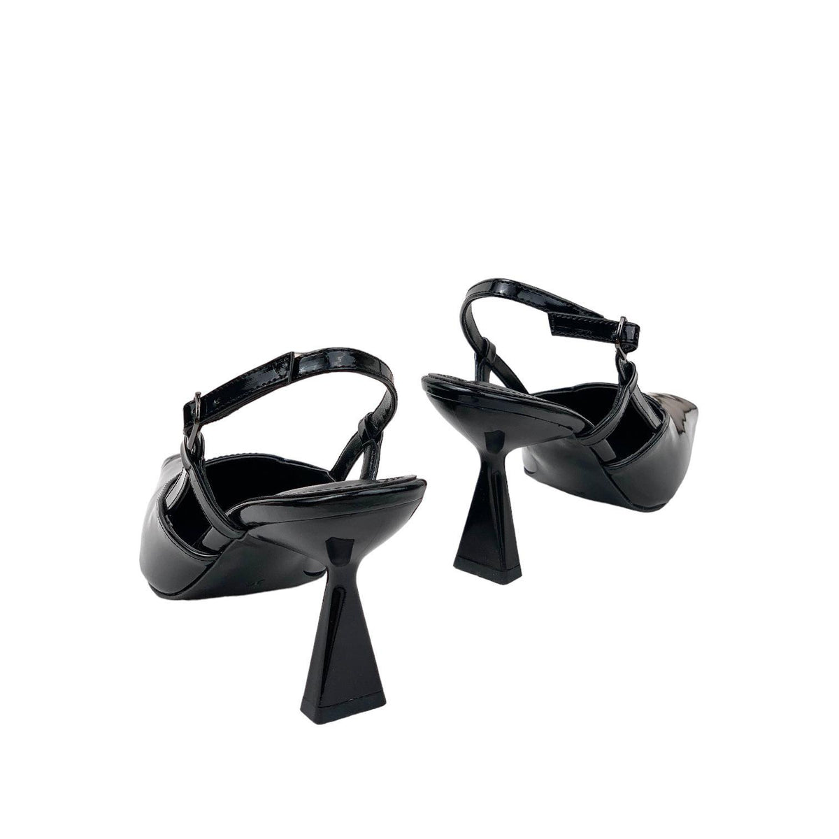 Women's Yojd Black Patent Leather Heeled Open Back Shoes 8 CM - STREETMODE™