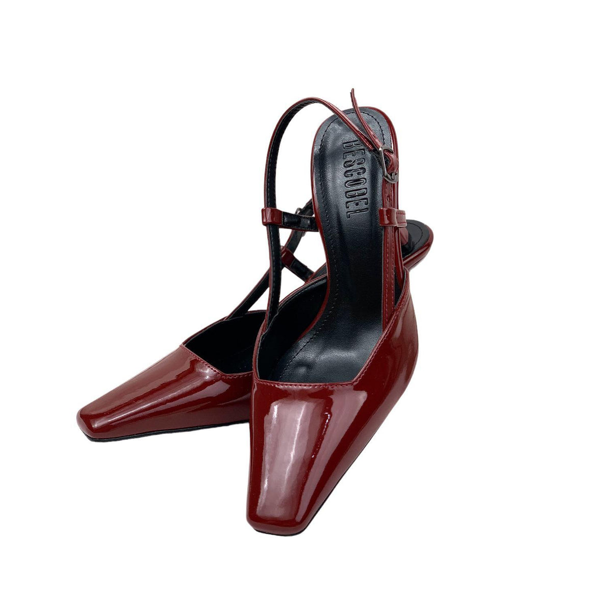 Women's Yojd Burgundy Patent Leather Heeled Open Back Shoes 8 CM - STREETMODE™