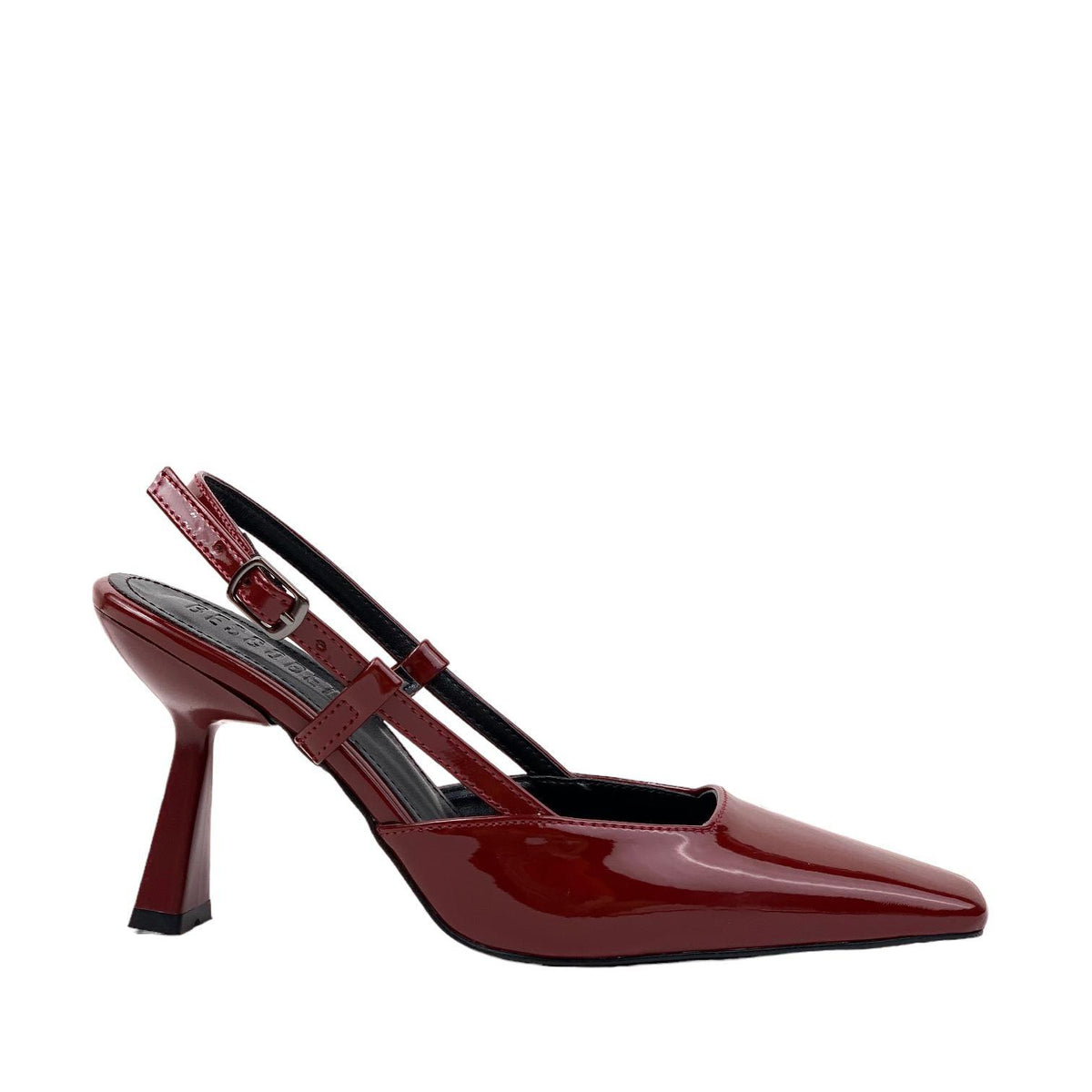 Women's Yojd Burgundy Patent Leather Heeled Open Back Shoes 8 CM - STREETMODE™