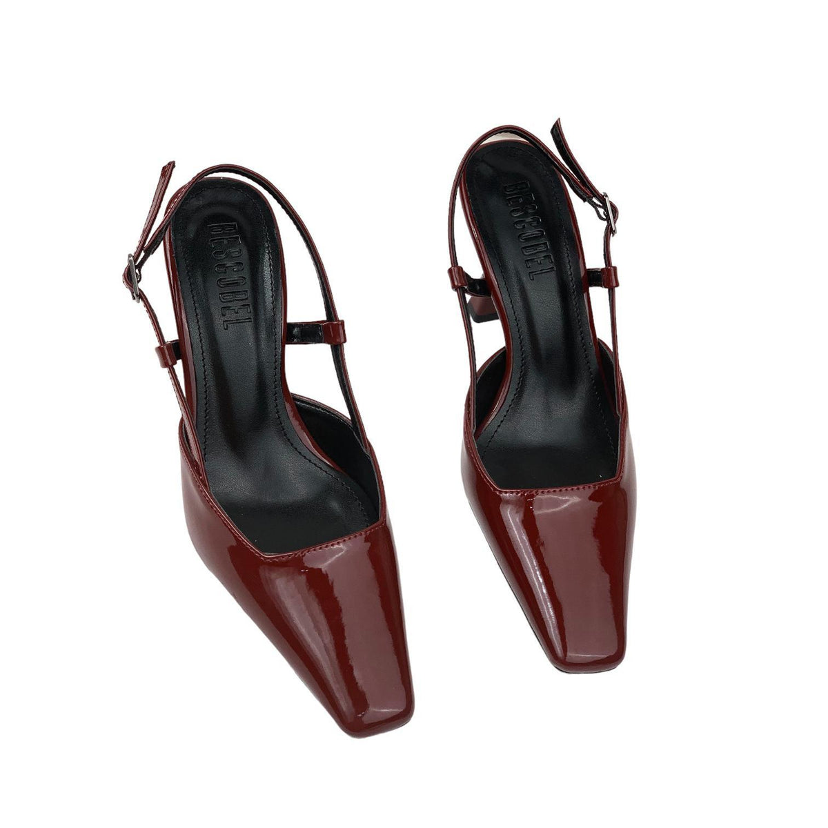 Women's Yojd Burgundy Patent Leather Heeled Open Back Shoes 8 CM - STREETMODE™