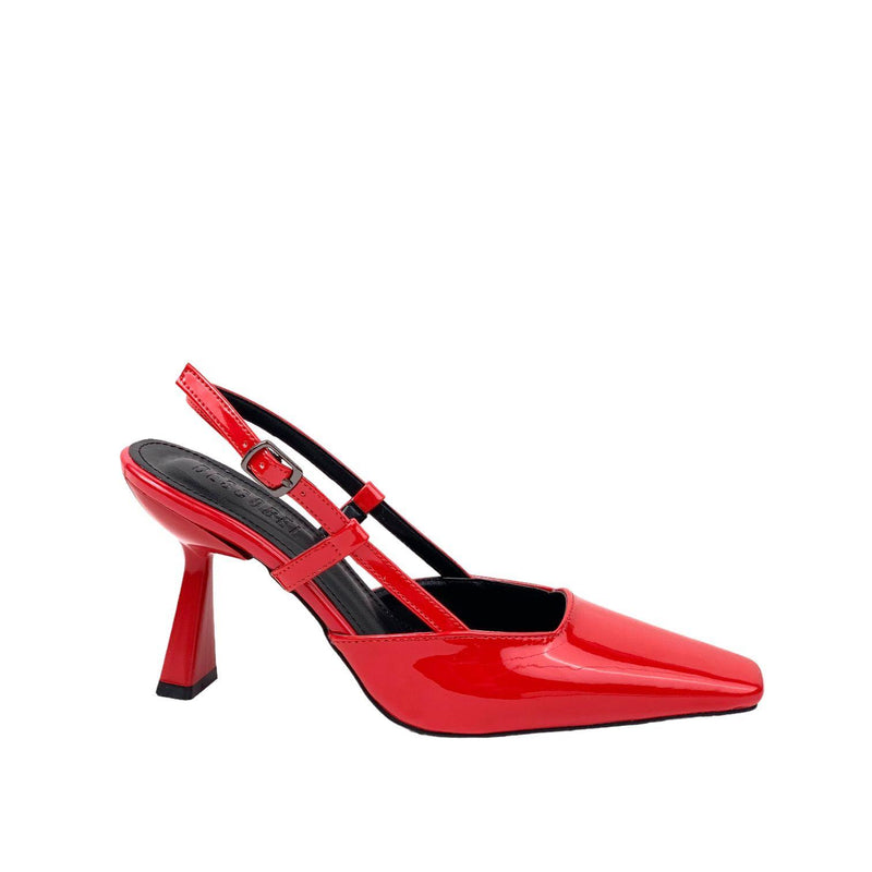 Women's Yojd Red Patent Leather Heeled Open Back Shoes 8 CM - STREETMODE™