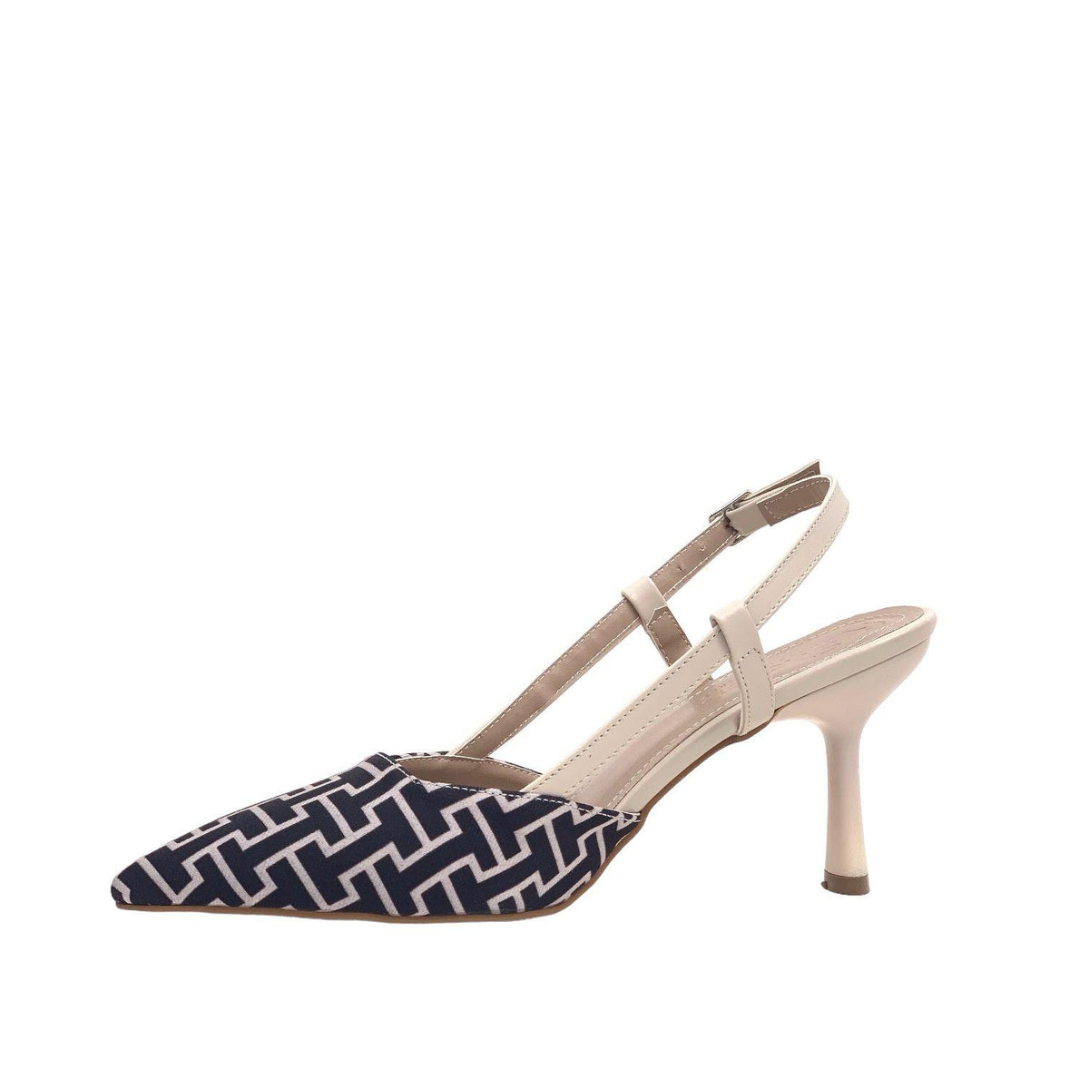 Women's Yurba Beige Thin Heel Textile Sandals 8 cm - STREETMODE™