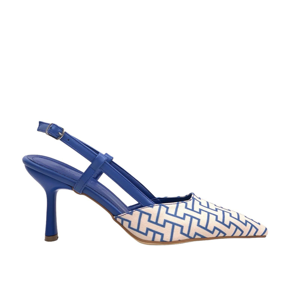 Women's Yurba Blue Thin Heel Textile Sandals 8 cm - STREETMODE™