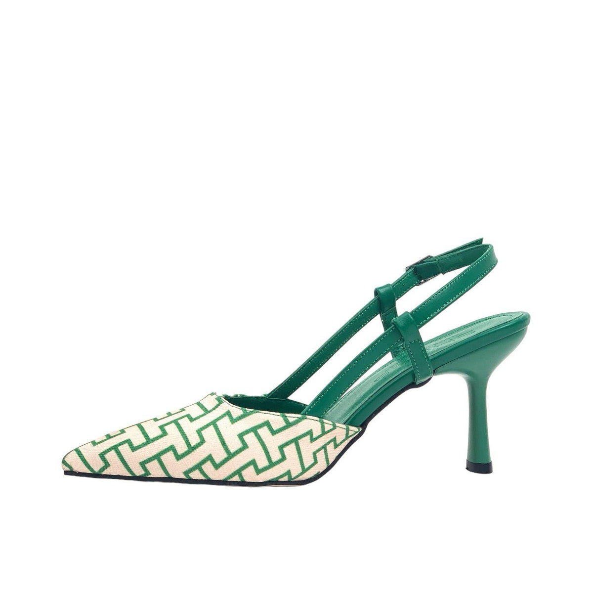 Women's Yurba Green Thin Heel Textile Sandals 8 cm - STREETMODE™