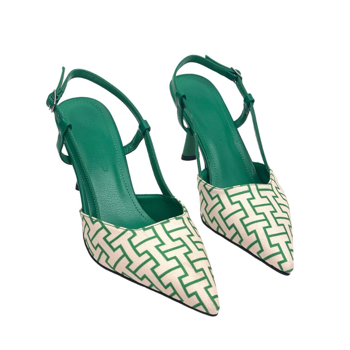 Women's Yurba Green Thin Heel Textile Sandals 8 cm - STREETMODE™