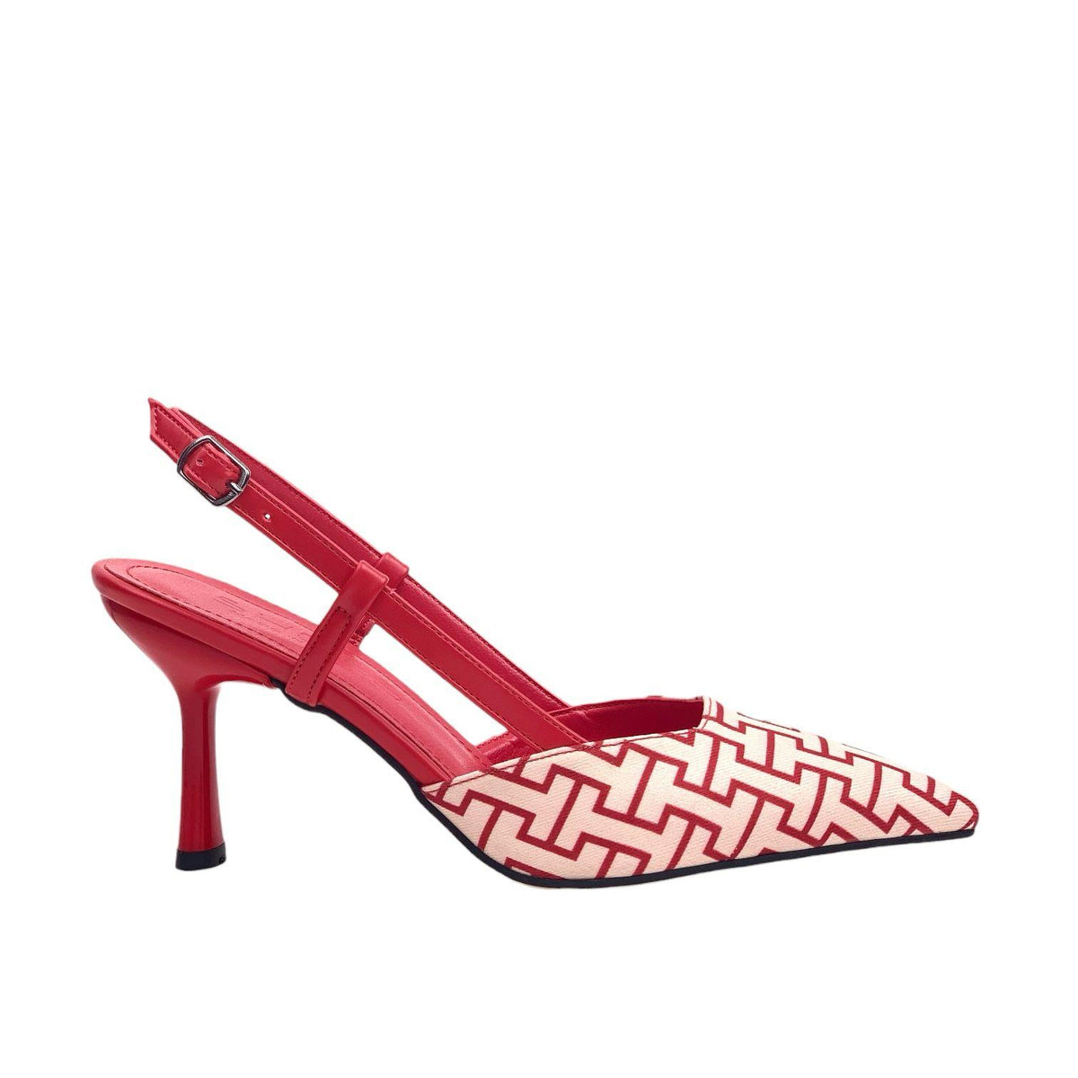 Women's Yurba Red Thin Heel Textile Sandals 8 cm - STREETMODE™