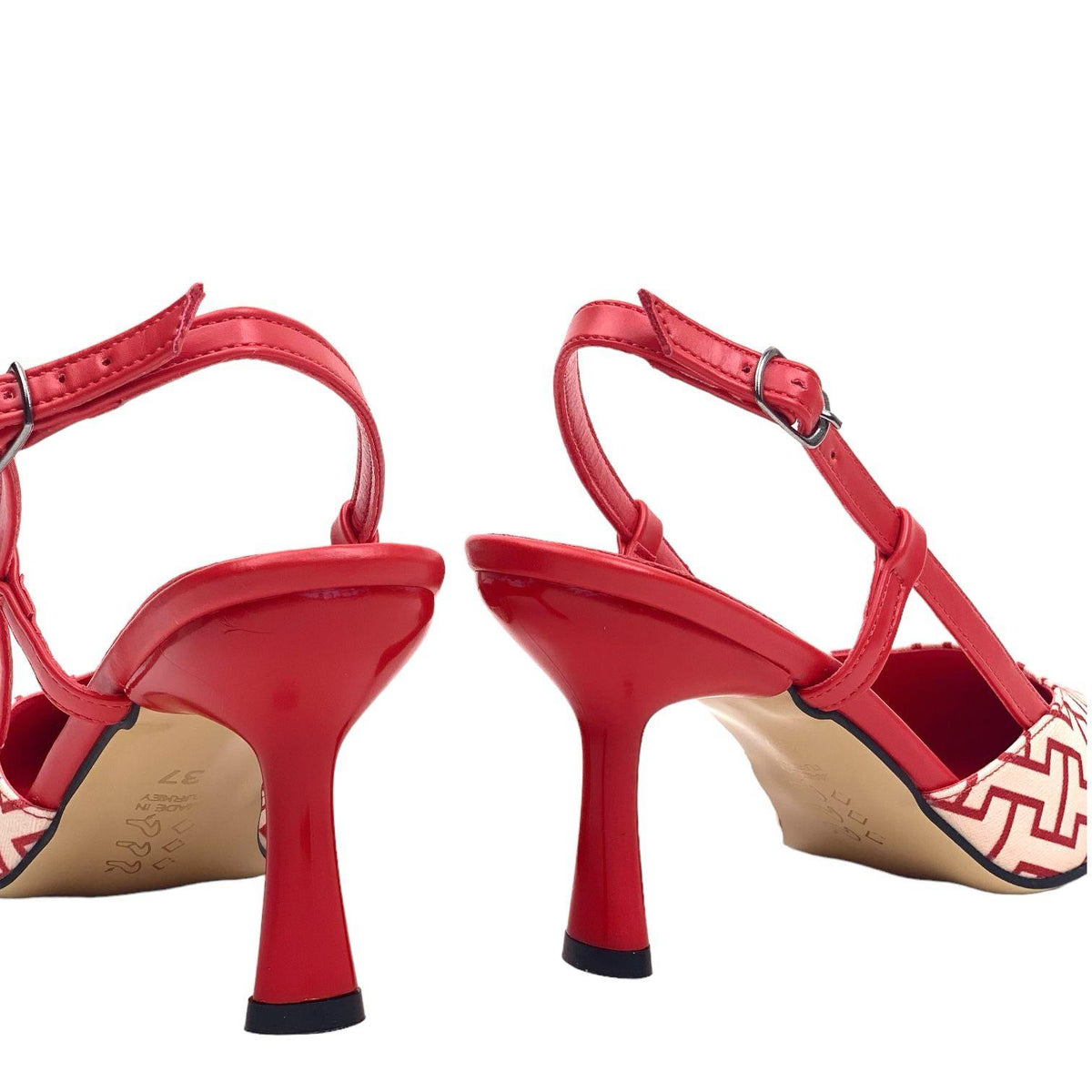 Women's Yurba Red Thin Heel Textile Sandals 8 cm - STREETMODE™