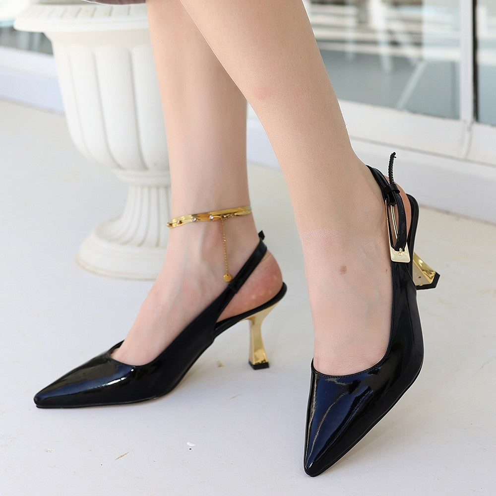 Women's Zalin Black Patent Leather Heeled Shoes - STREETMODE™
