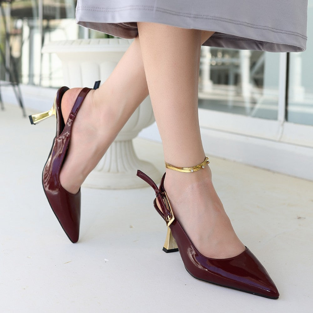 Women's Zalin Claret Red Patent Leather Heeled Shoes - STREETMODE™