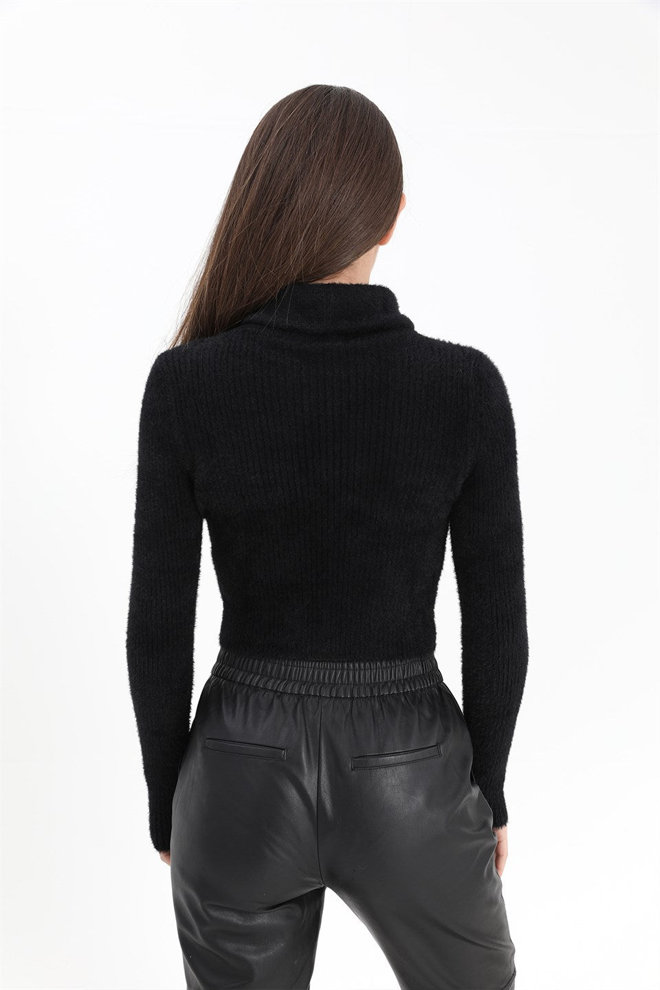 Women's Zipper Corduroy Knitwear Sweater - Black - STREETMODE™