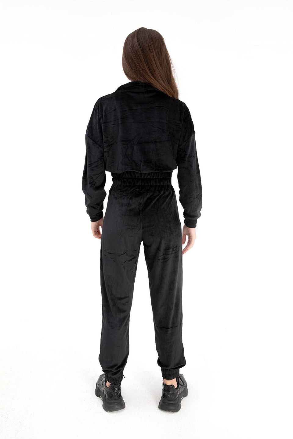 Women's Zippered Velvet Tracksuit Suit - Black - STREETMODE™
