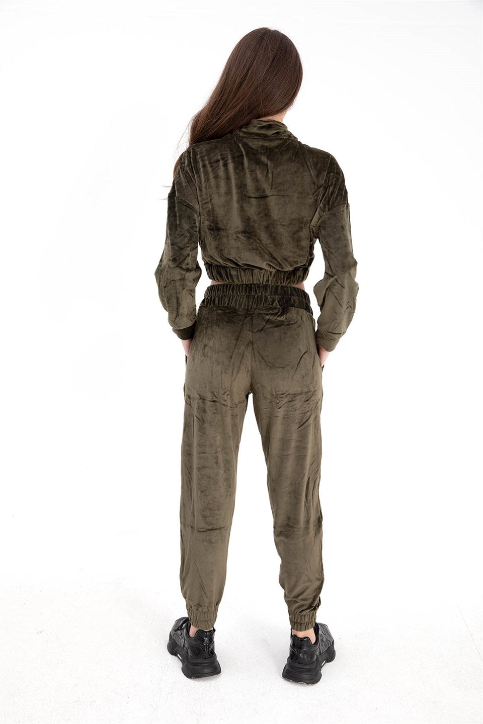 Women's Zippered Velvet Tracksuit Suit - Khaki - STREETMODE™