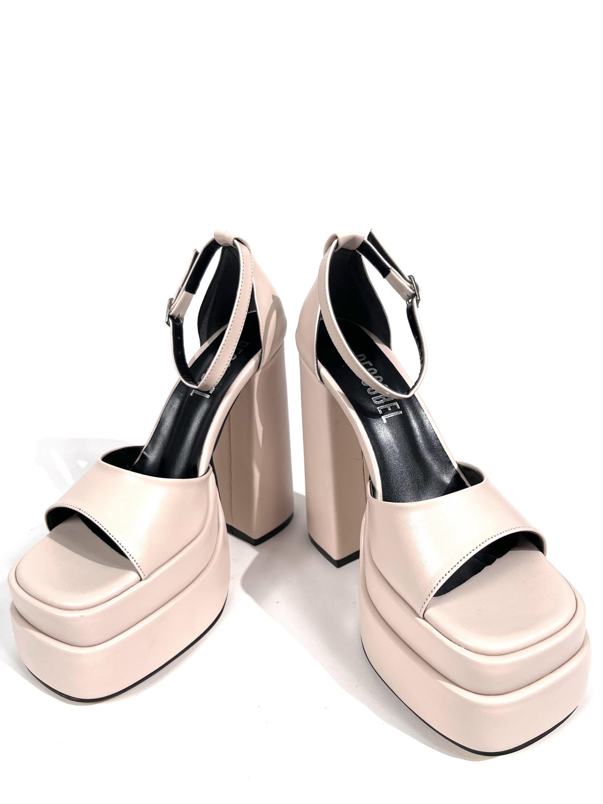 Women's Zoon Beige Skin High Double Platform Open-Front Sandals Shoes - STREETMODE™