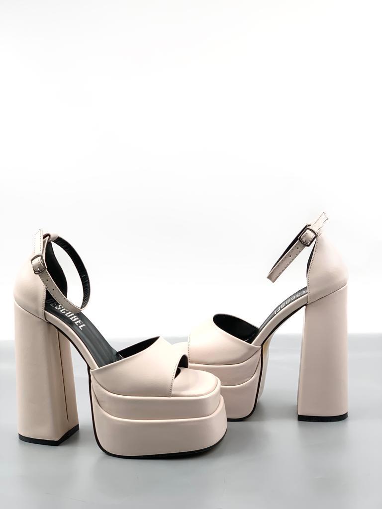 Women's Zoon Beige Skin High Double Platform Open Toe Sandals Shoes - STREETMODE™