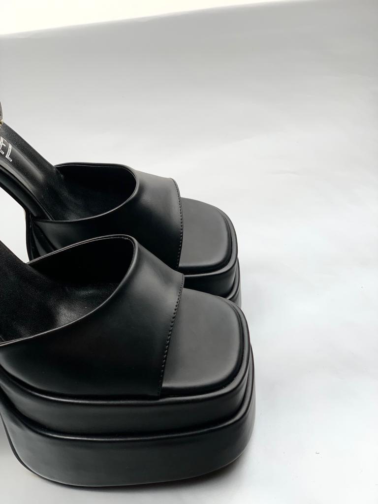 Women's Zoon Black Skin High Double Platform Open Toe Sandals Shoes - STREETMODE™